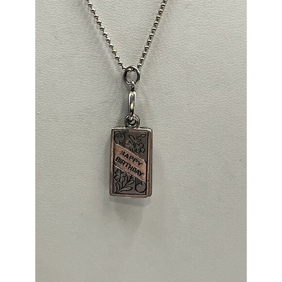 Sterling 925 Vintage Happy Birthday Double Rectangle Floral
Charm Cake Necklace - Picture 11 of 11